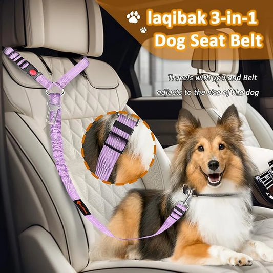 Removable Dog Seat Belts Harness for Car, 3 in 1 Pet Dog Car Seatbelt Leash, laqibak Restraint Secures to Headrest and Ref...