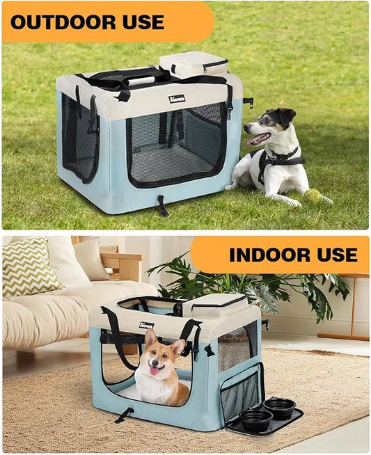 Extra Large Dog Crate with 2 Foldable Bowl, 36 Inch Collapsible Travel Dog Crate Kennel with Soft Blanket for Medium Dogs,...