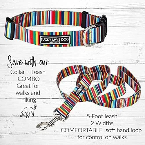 Lucky Love Dog Collar, Beautiful & Vivid Patterns, Rainbow Dog Collar for X-Large Dogs, Easy On & Off Clasp Accessory (Hip...
