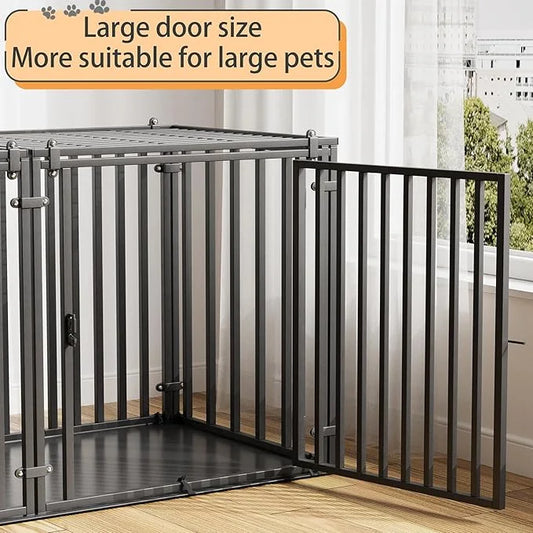 Steel Tube Heavy Large Dog Crate with Mat Base, 55" L x 32" H Dog Crates for Medium Large Dogs, Big Dog Cage, Dog Kennel, ...
