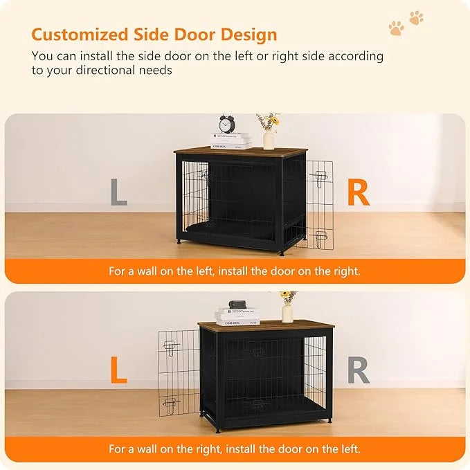 DWANTON Dog Crate Furniture with Cushion, Wooden Kennel Table with Double Doors, Indoor Dog House, Medium Size, 32.5" L, B...