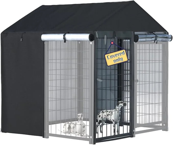 Kennel Cover，Full Coverage Kennel Cover Made of 600d Heavy Duty Waterproof Plus See-Through Clear Material, Outdoor Wind a...