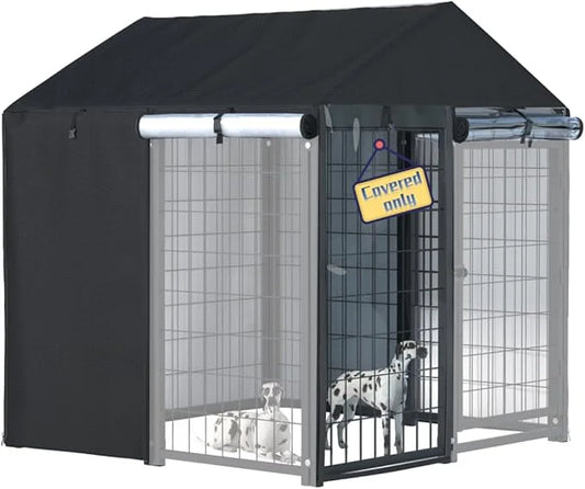 Kennel Cover，Full Coverage Kennel Cover Made of 600d Heavy Duty Waterproof Plus See-Through Clear Material, Outdoor Wind a...