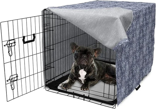 Lunarable Damask Dog Crate Cover, Medieval Repetitive Pattern with Flourish Ornaments, Easy to Use Pet Kennel Cover for Ca...