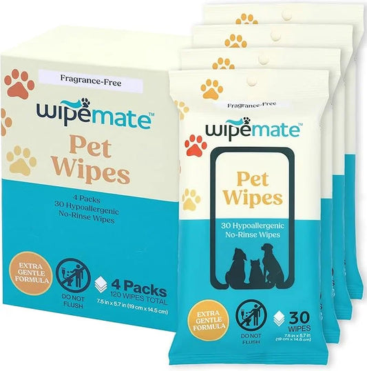 Bulk 4-Pack Travel Dog & Cat Pet Wipes for Small/Medium Pets Cleans Pet Paws Ears Fur Butt & Anal Gland No-Rinse Solution ...