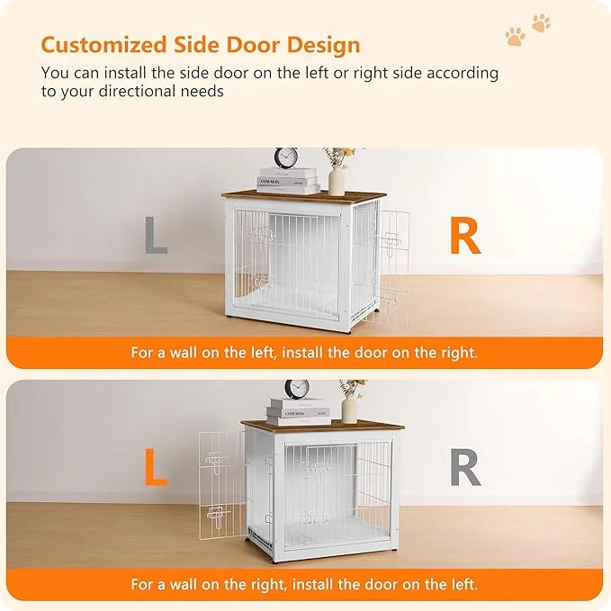 DWANTON Dog Crate Furniture with Cushion, Wooden Kennel Table with Double Doors, Indoor Dog House, Small/Medium/Large Size...