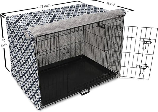 Ambesonne Navy Blue Dog Crate Cover, Marine in Geometric Pattern Design Ocean Travel Cruise Mosaic Ornament, Easy to Use P...