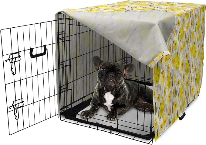 Lunarable Daffodil Dog Crate Cover, Gentle Nature Theme Blooming Spring Season Realistic Romantic Bedding Plants, Easy to ...