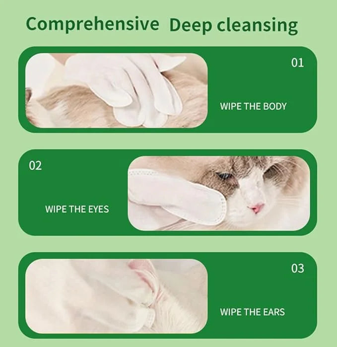 Nourish Fur Pet Grooming Wipe -Extra Thick Gloves, Cleaning & Deodorizing Bathing Wipes for Dogs & Cats, Hypoallergenic, f...