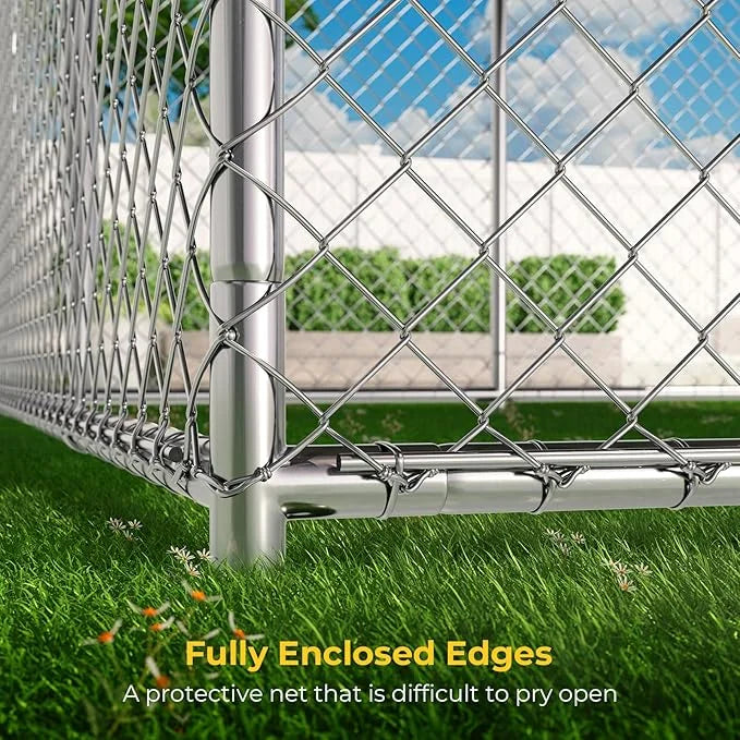10 x 10FT Large Outdoor Dog Kennel with Roof, Dog Kennel Outside with Waterproof Cover, Galvanized Heavy Duty Chain Link D...