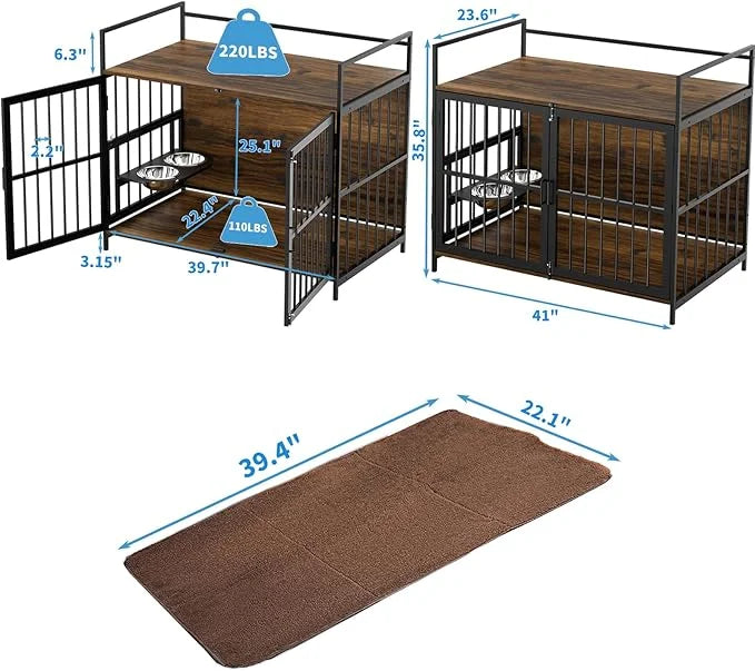 LOVMOR Dog Cage Furniture with Rotating Feeder Bowls, Dog Kennel Indoor with Cushion, Dog Crates for Small and Medium Dogs...