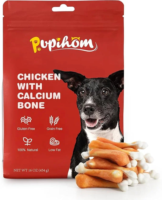 16OZ Dog Chewy Treats, Chicken Calcium Bone Dog Treats, Teeth Clean Training Chewy Snacks Dog Treats for Small Medium Larg...