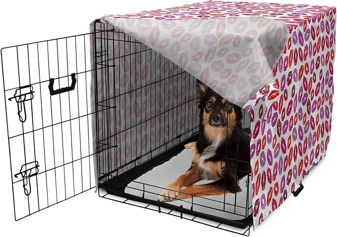 Lunarable Kiss Dog Crate Cover, Fun Colorful Design Lipsticks Kisses Fashion Illustration Print Artwork, Easy to Use Pet K...