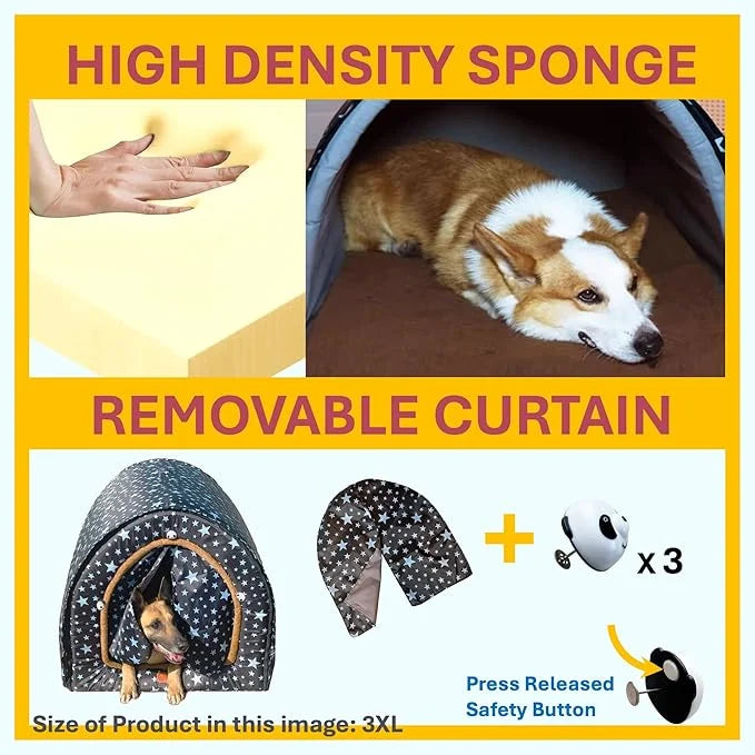2 in 1 Extra Large Pet Winter House Convertible to Bed with Warm Cushion Mat, 2 Way Indoor Outdoor Portable Dog Kennel, Re...