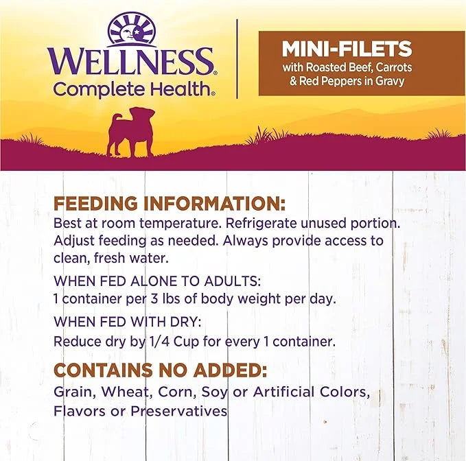 Wellness Petite Entrees Mini Fillets Grain Free Natural Wet Small Breed Dog Food, Roasted Beef, Carrots & Red Peppers, 3-O...