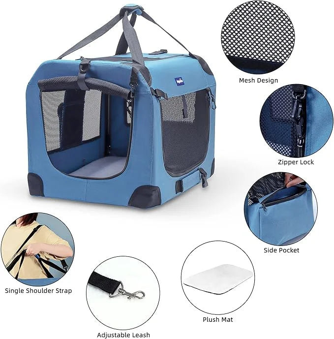 Petprsco Portable Collapsible Dog Crate, Travel Dog Crate 24x17x17 with Soft Warm Blanket and Foldable Bowl for Large Cats...