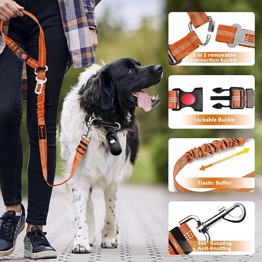 Removable Dog Seat Belts Harness for Car, 3 in 1 Pet Dog Car Seatbelt Leash, laqibak Restraint Secures to Headrest and Ref...