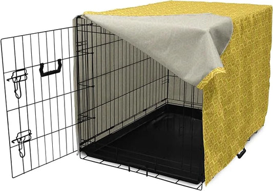 Lunarable Mustard Dog Crate Cover, Exotic Ornate Style Baroque Inspired Tiles Portuguese Culture Design Print, Easy to Use...