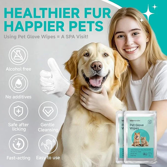 Pet Glove Wipes for Dogs and Cats [Individually Wrapped][Hypoallergenic Cleaning & Deodorising] Glove Bathing Wipes Moistu...