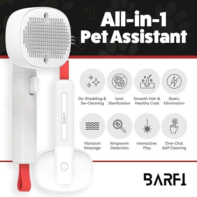 BARFI Pet Brush - Self-Cleaning Pet, Cat, Dog Shedding Brush - Multi-Functional Grooming Tool with Negative Ion Technology...