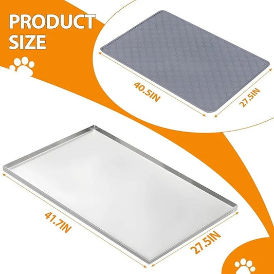 Metal Dog Crate Tray 41.7" x 27.5" Stainless Steel Metal Replacement Tray for Dog Crate, Heavy Duty Chew Proof and Crack P...