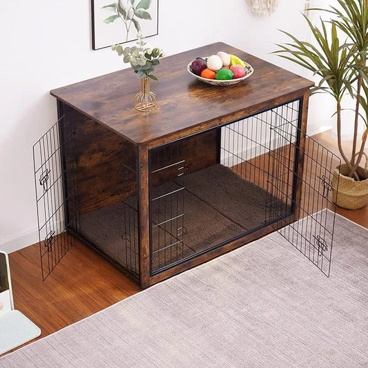 DWANTON Dog Crate Furniture with Cushion, Wooden Kennel Table with Double Doors, Indoor Dog House, Extra Large Size, 43.3"...