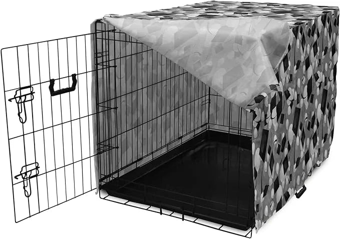 Lunarable Graduation Dog Crate Cover, Clutter of Mortarboard and Balloons in Greyscale Tones, Easy to Use Pet Kennel Cover...