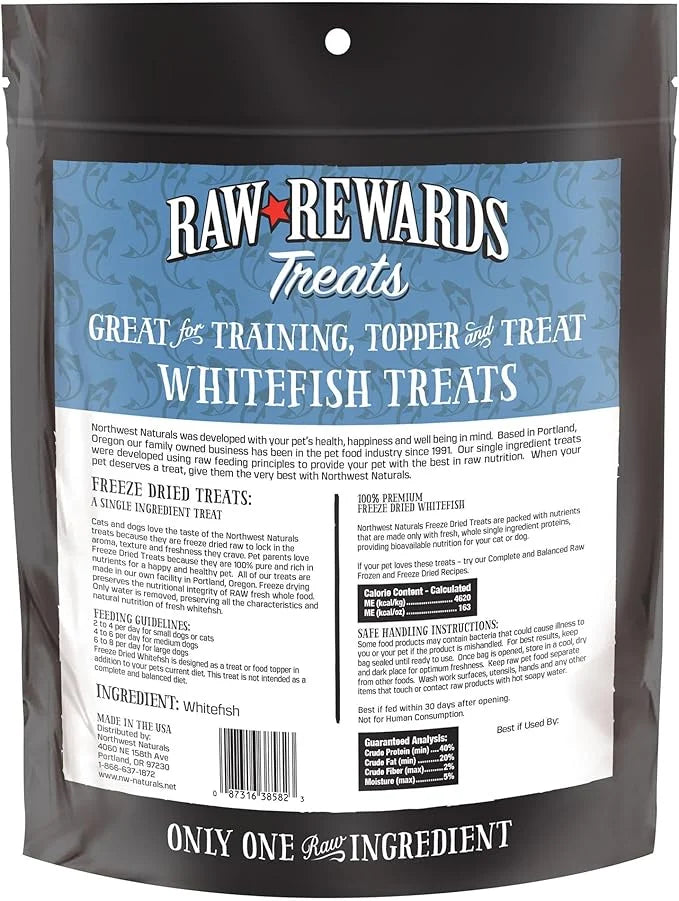 Northwest Naturals Raw Rewards Freeze-Dried Whitefish Treats for Dogs and Cats - Bite-Sized Pieces - Healthy, 1 Ingredient...