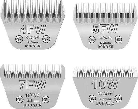 4 Pack Detachable Pet Dog Grooming Blades-Size 10W+7FW+5FW+4FW Dog Grooming Wide Blade,Cutting Length 1/16 in -3/8 in（1.5m...