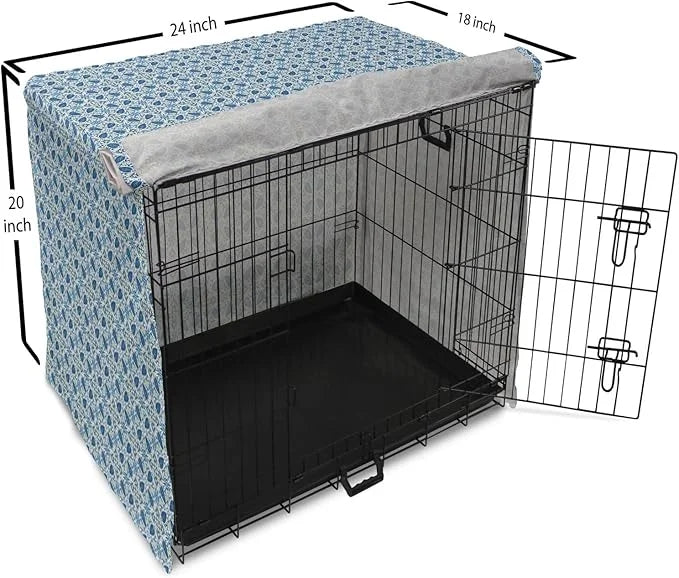 Lunarable Yellow and Blue Dog Crate Cover, Portuguese Traditional Tiles Abstract Mosaic Floral Swirl Motifs, Easy to Use P...
