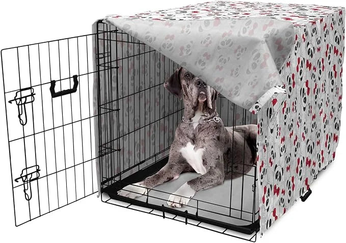 Lunarable Panda Dog Crate Cover, Funny Pattern of Asian Bear Animal in Romantic Bow Tie Cartoon Design, Easy to Use Pet Ke...