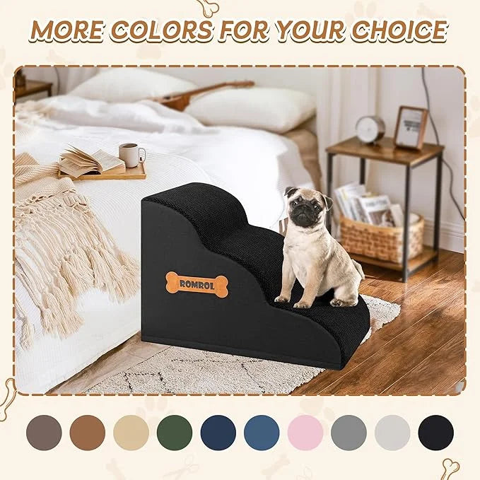 Romrol Dog Stairs Ramp for Beds Couches, Extra Wide Pet Steps with Durable Non-Slip Waterproof Fabric Cover, Pets Slope St...