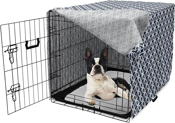 Ambesonne Navy Blue Dog Crate Cover, Marine in Geometric Pattern Design Ocean Travel Cruise Mosaic Ornament, Easy to Use P...