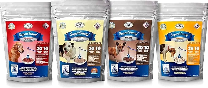 SuperGravy The Ultimate Gravy Four-Pack - Natural Dog Food Gravy Topper - Hydration Broth Food Mix - Human Grade 30 Scoop ...