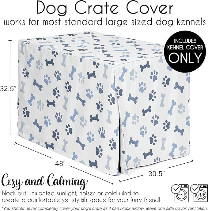 Sweet Jojo Designs 48in. Large Dog Crate Cover (Bones and Paw Prints) for Boys Pet Cage, Kennel Covers (Modern, Cartoon, D...