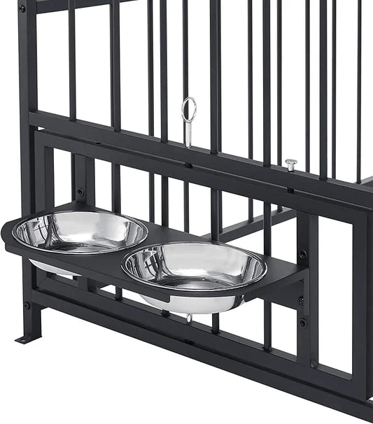 Ball & Cast 47" Outdoor Dog Kennel for 91+ lbs Dogs,Lockable Swivel Door with Bowl Rack & 2 Stainless Bowls,Waterproof Met...