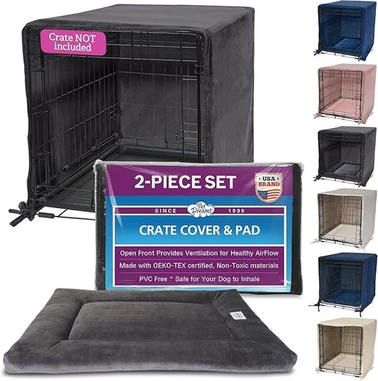 Pet Dreams Dog Crate Cover & Mat- Breathable Non-Toxic Kennel Topper for Single-Door Crates, Fits iCrate Dog Cages 18, 24,...