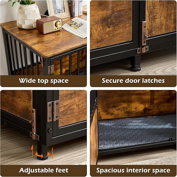 KOOPRO 43.7" Inch Dog Crate Furniture with Cushion for Large Dogs, Wooden Heavy Duty Dog Kennel with Double Doors Indoor, ...