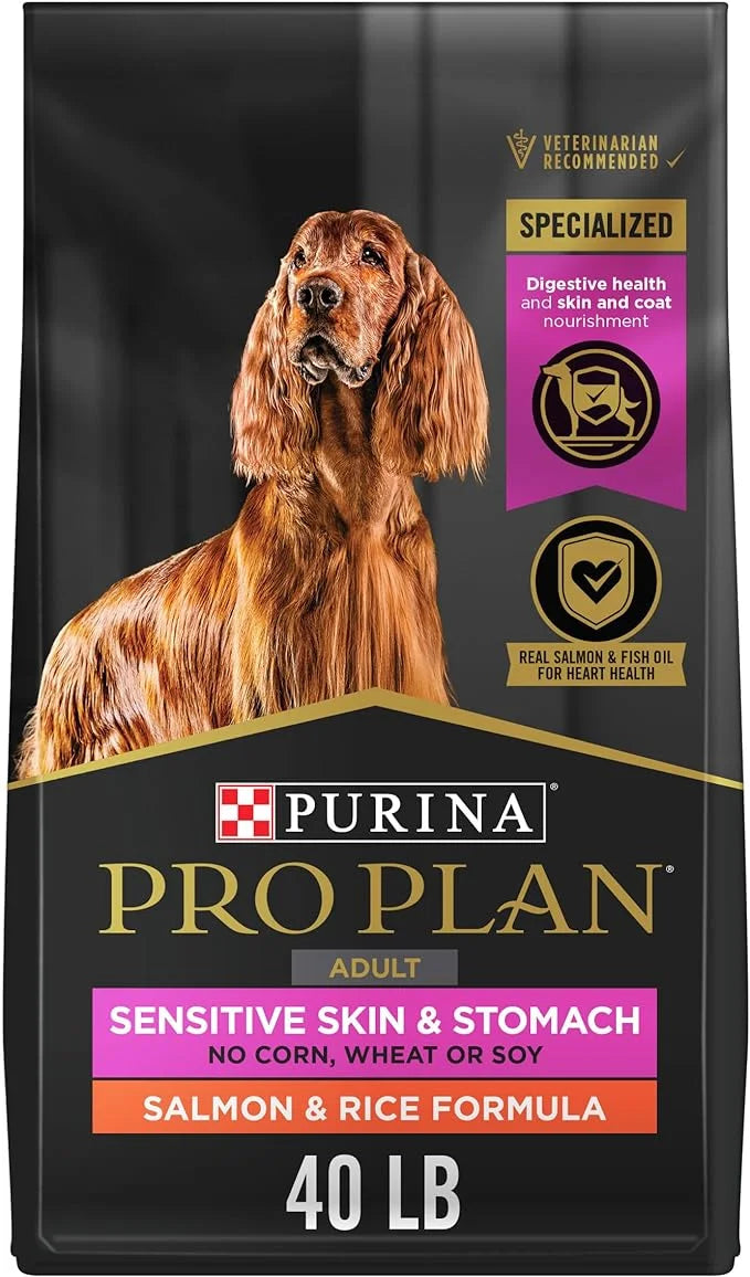Purina Pro Plan Sensitive Skin and Stomach Dog Food Dry, Adult Salmon & Rice Formula, Digestive Health - 40 lb. Bag - Prod...