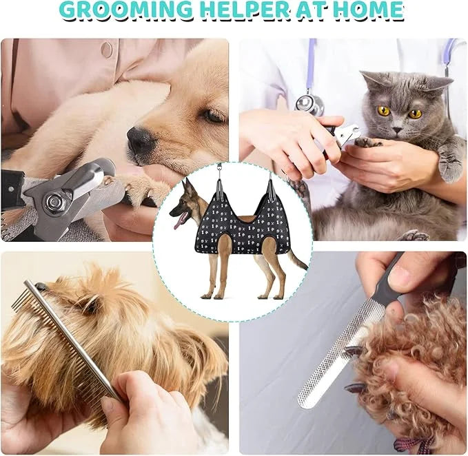 Pet Grooming Hammock, Dog Restraint Harness with Nail Clippers/Trimmer/Nail File/Comb, Cute Printed Dogs Sling Hanger for ...