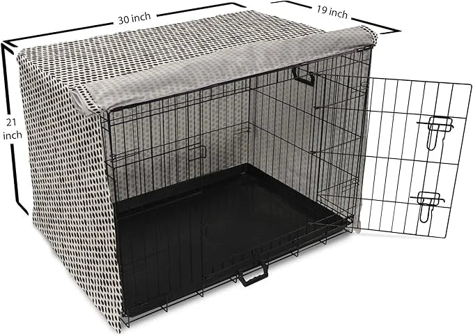 Lunarable Abstract Dog Crate Cover, Monochrome Grunge Pattern with Modern Round Shapes Print, Easy to Use Pet Kennel Cover...