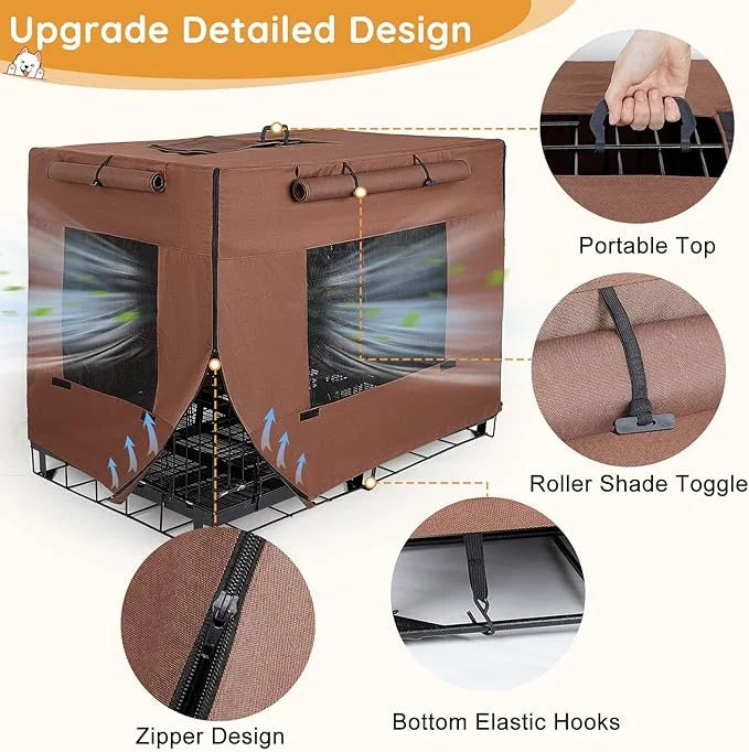 Dog Crate Cover 30 Inch Thickened Dog Kennel Cover Windproof Puppy Cage Cover with Mesh Windows on Both Sides Portable Cra...