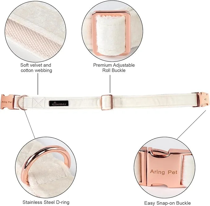 ARING PET Bowtie Dog Collar-Velvet Dog Collars with Detachable Bowtie, White Wedding Soft Dog Collar,X-Large. - Product Image