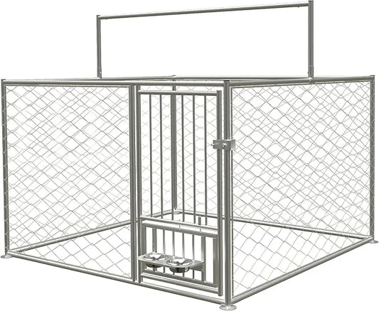Large Outdoor Dog Kennel, Heavy Duty Galvanized Steel Dog Enclosure with Swivel Feeder, Chicken Coop w/Waterproof UV-Resis...