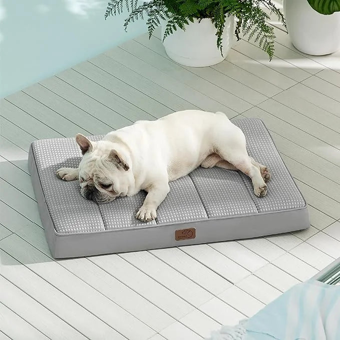 Bedsure Cooling Gel Foam Dog Bed for Large Dogs, Waterproof Orthopedic Egg Foam Dog Bed for Outdoor, Summer Comfort Pet Ma...