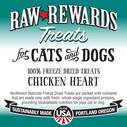 Northwest Naturals Raw Rewards Freeze-Dried Chicken Heart Treats for Dogs and Cats - Bite-Sized Pieces - Healthy, 1 Ingred...