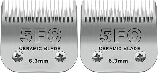 2 Pack Detachable Pet Dog Grooming Clipper Ceramic Blades,Compatible with Andis Size 5FC 1/4”(6.3mm) Cut Length (64122), M...