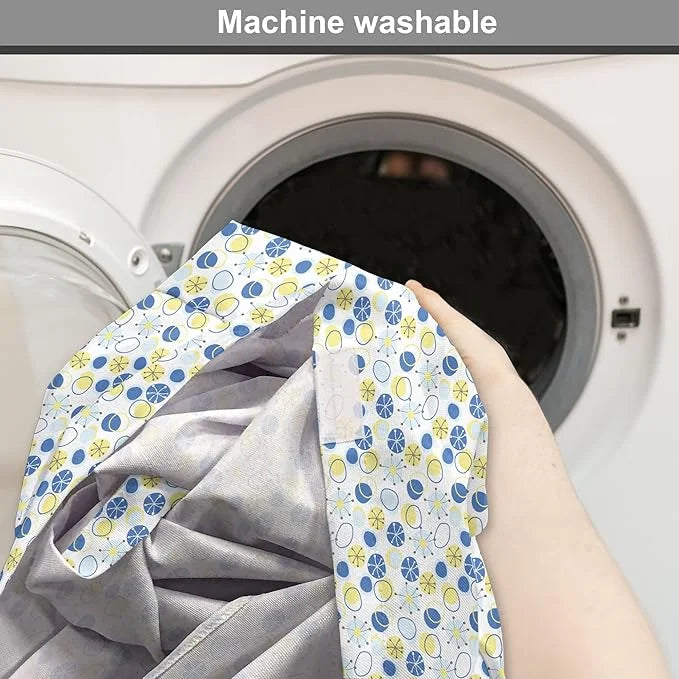 Lunarable Yellow and Blue Dog Crate Cover, Random Doodle Circles Abstract Floral Pattern, Easy to Use Pet Kennel Cover for...