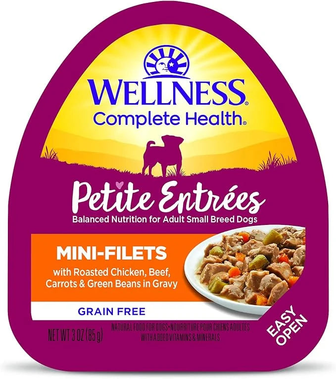 Wellness Petite Entrees Mini Fillets Natural Wet Small Breed Dog Food, Roasted Chicken, Beef, Carrots & Green Beans, 3-Oun...