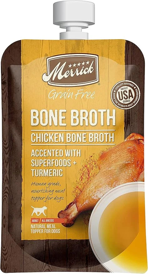 Merrick Grain Free Bone Broth, Premium Human Grade And Gluten Free Dog And Cat Food Topper Pouches, Chicken - 7 oz. Pouch ...